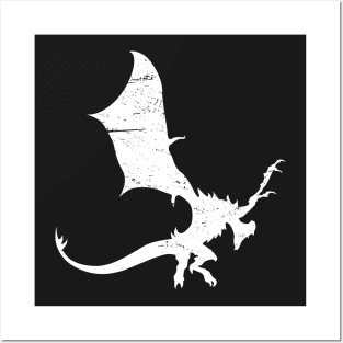 Distressed Fantasy Dragon Silhouette Posters and Art